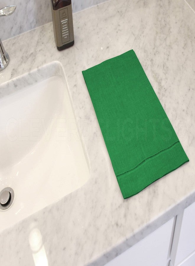 CleverDelights Green Hemstitched Hand Towels - 6 Pack - 14" x 22" - 55/45 Linen Cotton Blend - Image 2